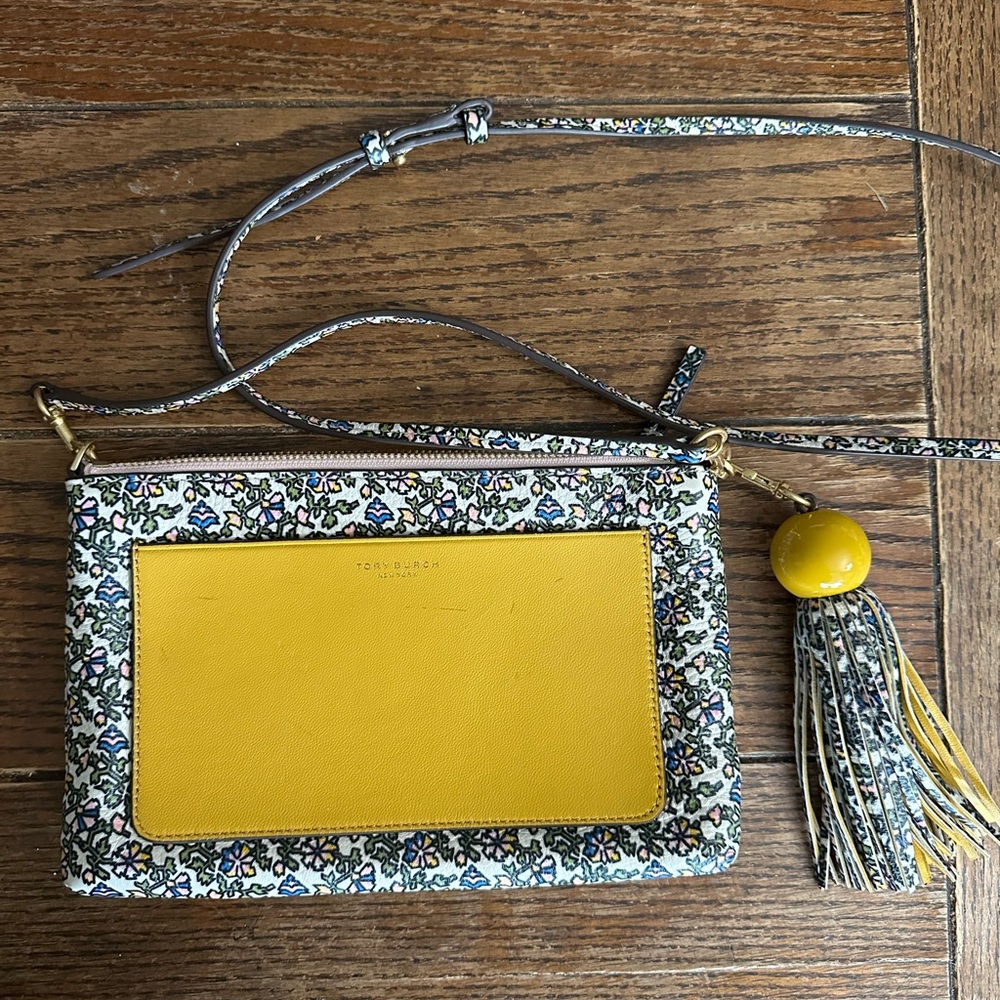 Tory Burch Yellow and Cream Clutch with Structured Design